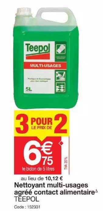 nettoyant multi-usages agréé contact alimentaire teepol