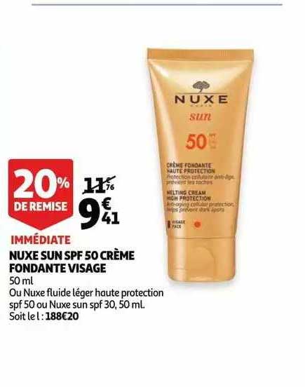 nuxe sun spf 50 crème fondante visage