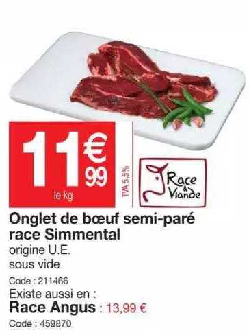 onglet de bœuf semi-paré race simmental, race angus