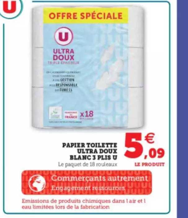 Papier Toilette Ultra Doux Blanc 3 Plis U