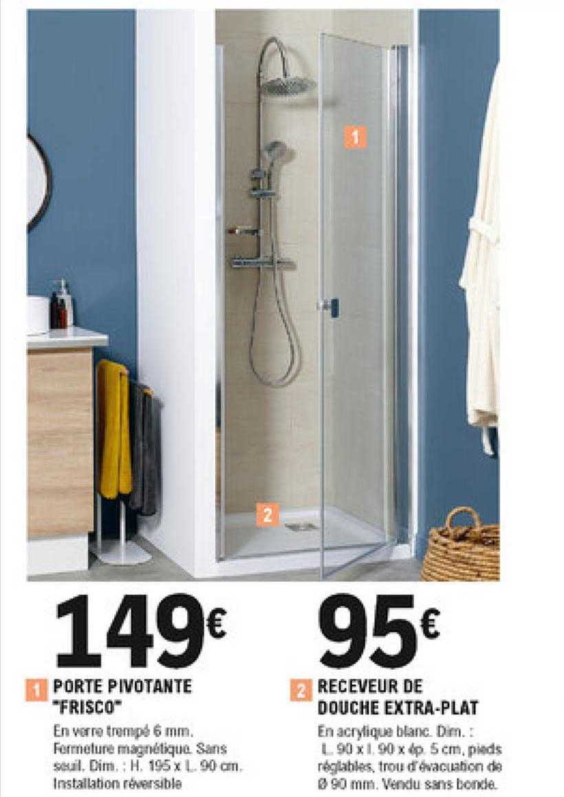 porte pivotante "frisco", receveur de douche extra-plat