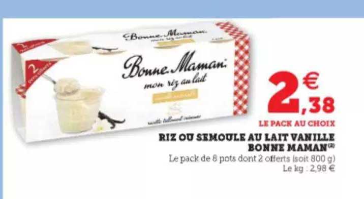 riz ou semoule au lait vanille bonne maman