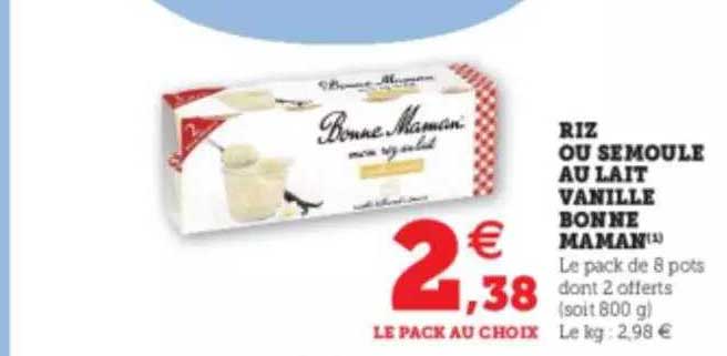 riz ou semoule au lait vanille bonne maman