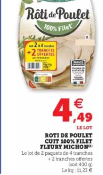 rôti de poulet cuit 100% filet fleury michon