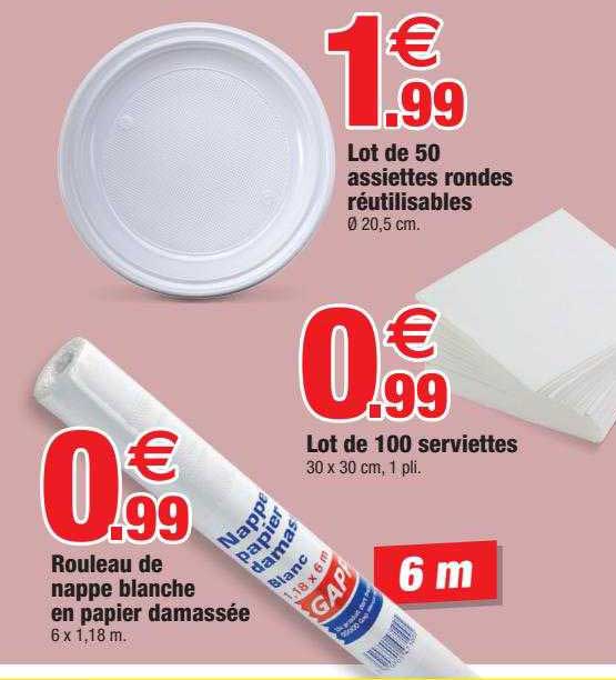 Rouleau De Nappe Blanche En Papier Damassée, Lot De 100 Serviettes, Lot De 50 Assiettes Rondes Réutilisables