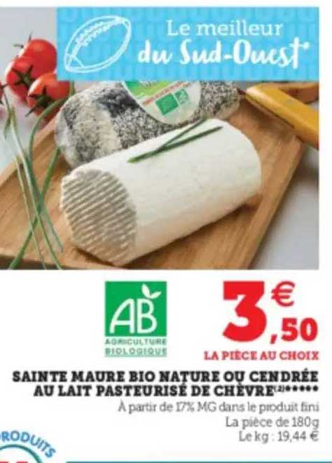 sainte maure bio nature ou cendrée au lait pasteurisé de chèvre