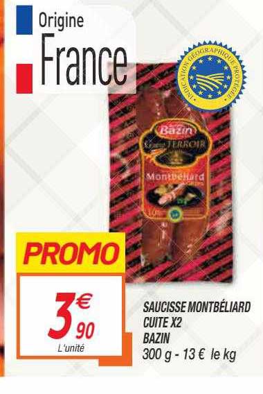 saucisse montbéliard cuite x2 bazin