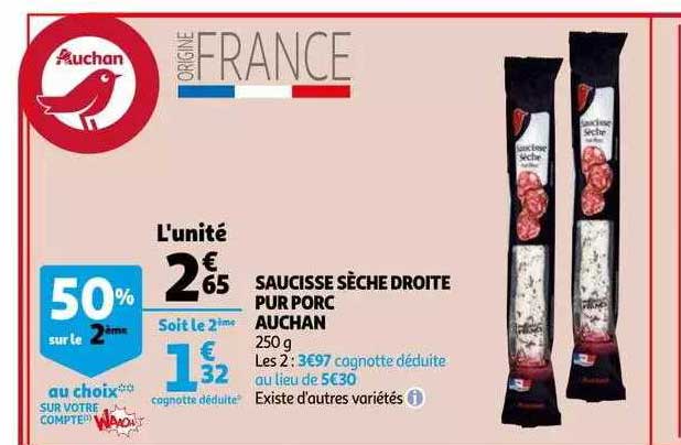Saucisse Sèche Droite Pur Porc Auchan