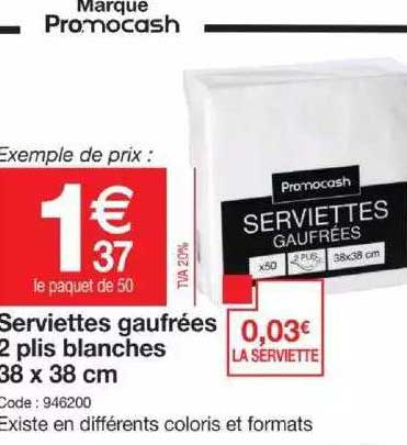 serviettes gaufrées 2 plis blanche 38 x 38 cm