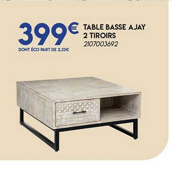 table basse ajay 2 tiroirs