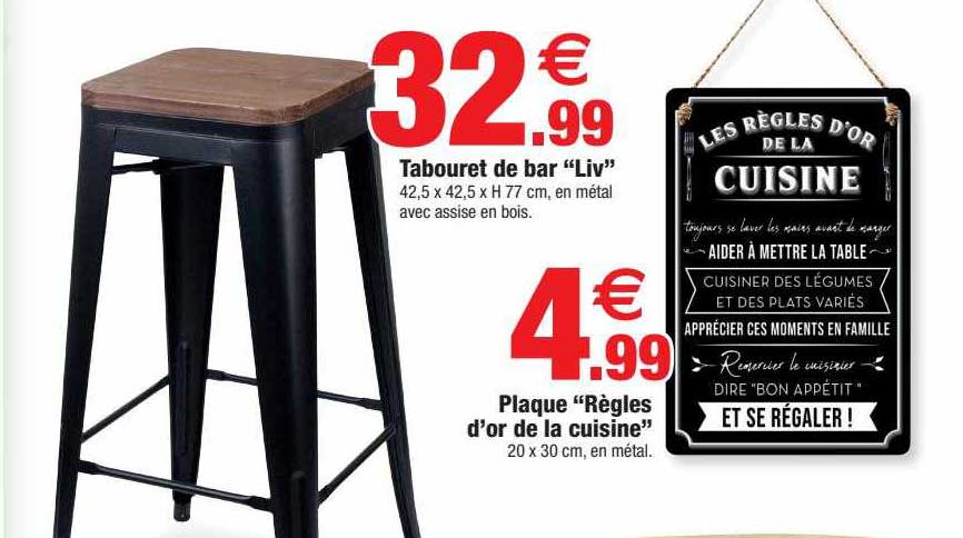 Tabouret De Bar "liv", Plaque "règles D'or De La Cuisine"