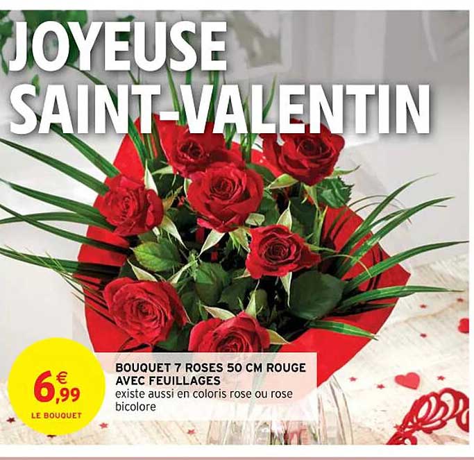 bouquet 7 roses 50 cm rouge avec feuillages