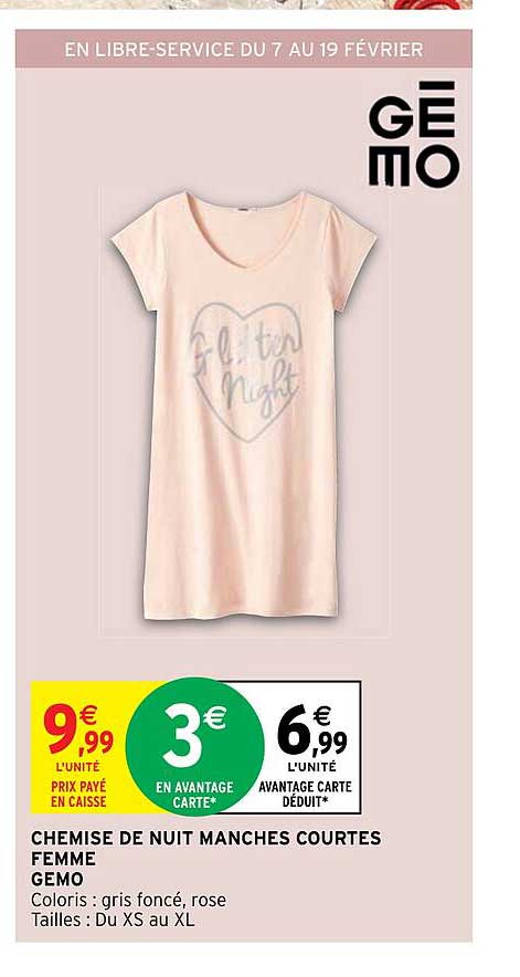 chemise de nuit manches courtes femme gemo