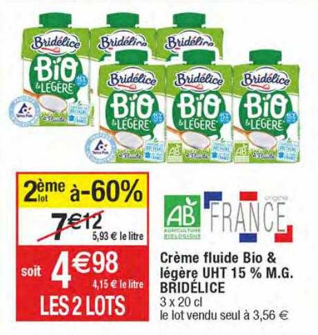 Crème Fluide Bio & Légère Uht 15% M.g. Bridélice