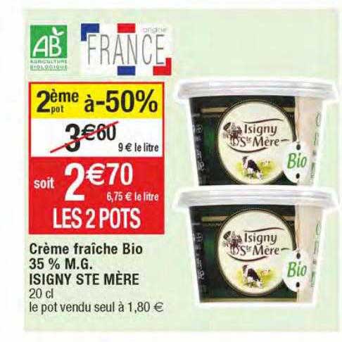 crème fraîche bio 35% m.g. isigny ste mère