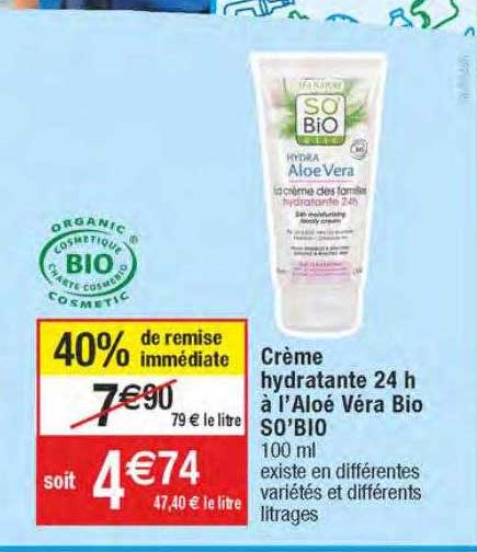 crème hydratante 24 h à l'aloé véra bio so'bio