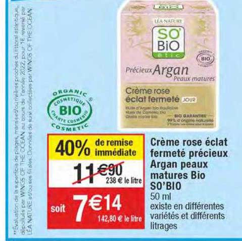 crème rose éclat fermeté précieux argan peaux matures bio so'bio