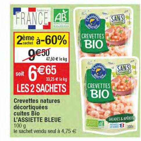 crevettes natures décortiquées cuites bio l'assiette bleue