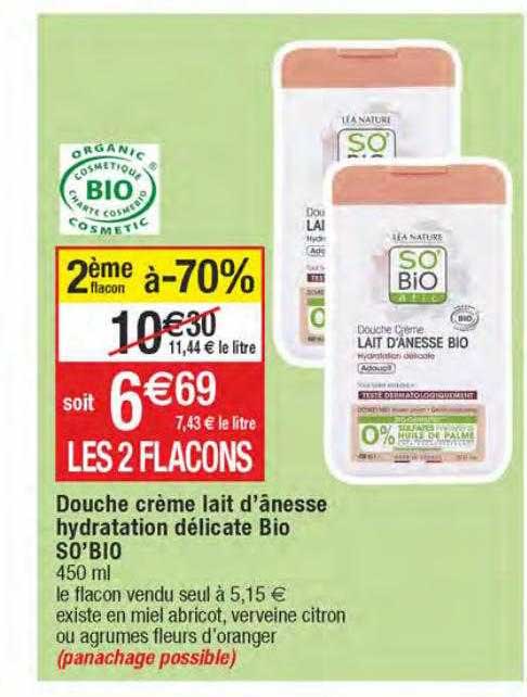 douche crème lait d'ânesse hydratation délicate bio so'bio