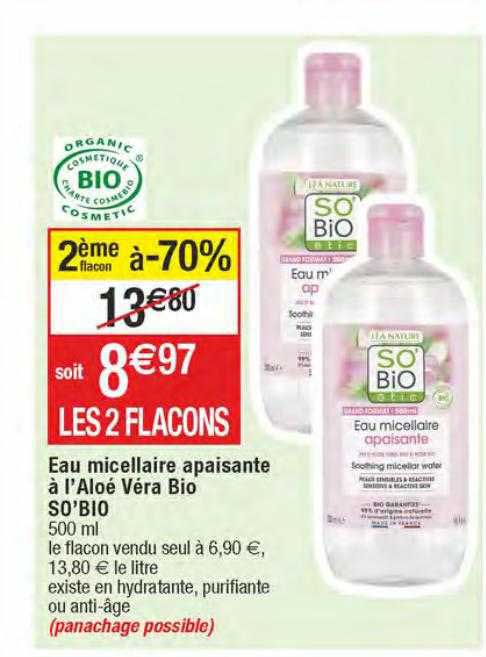 eau micellaire apaisante à l'aloé véra bio so'bio