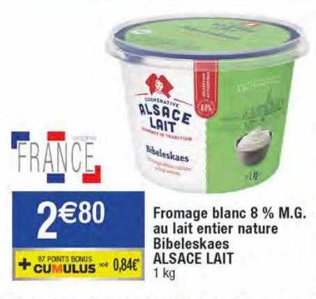 fromage blanc 8% m.g. au lait entier nature bibeleskaes alsace lait