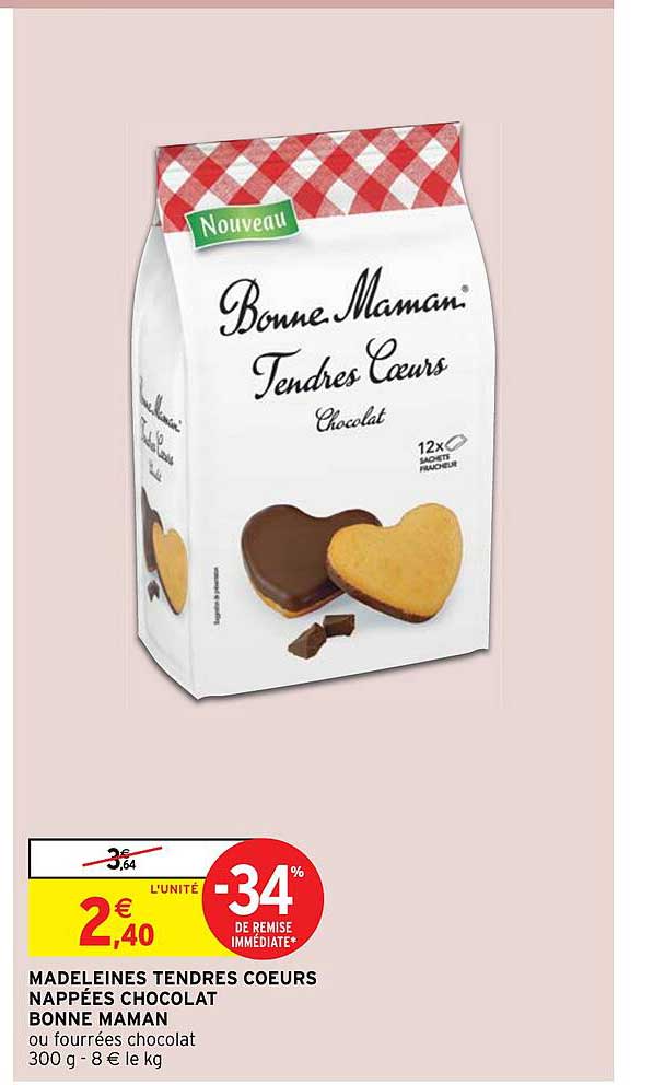 madeleines tendres coeurs nappées chocolat bonne maman