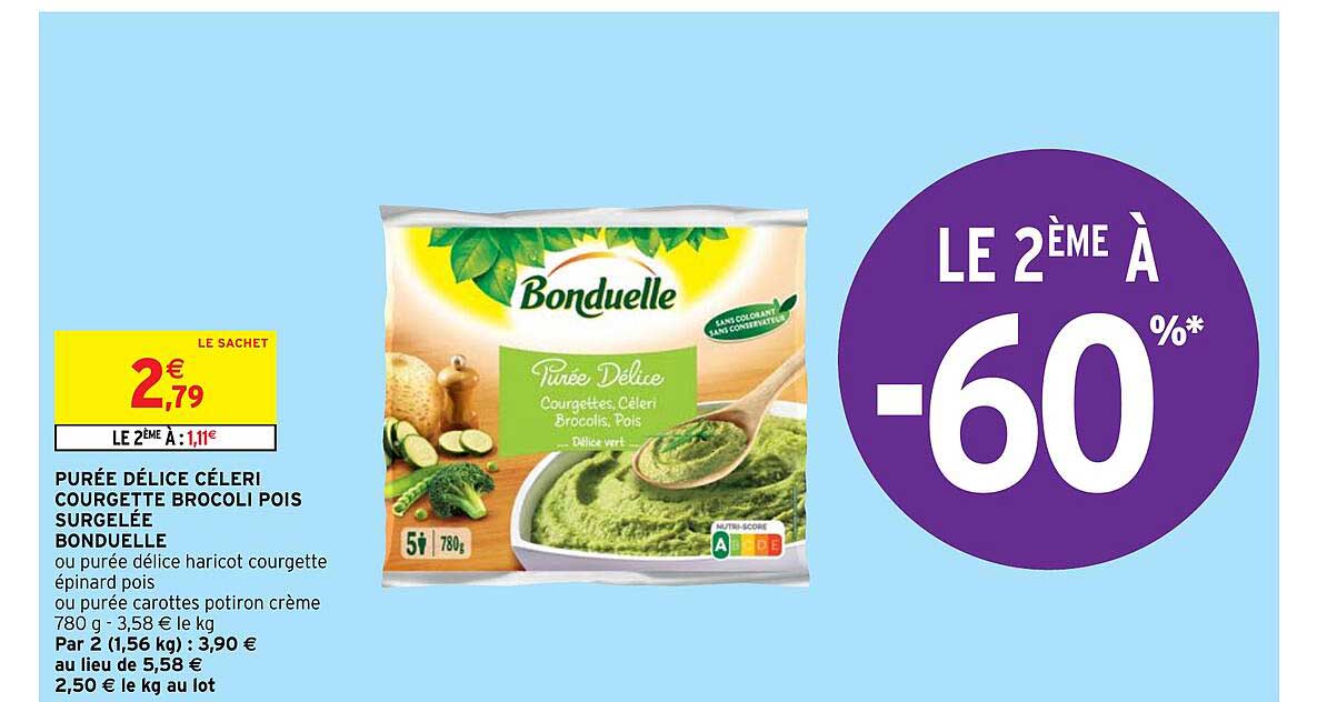 purée délice céleri courgette brocoli pois surgelée bonduelle