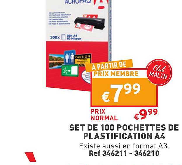 set de100 pochettes de plastification a4