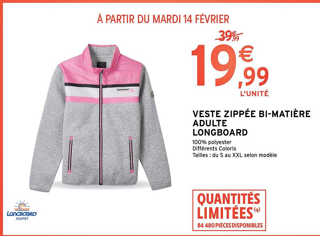 veste zippée bi-matière adulte longboard