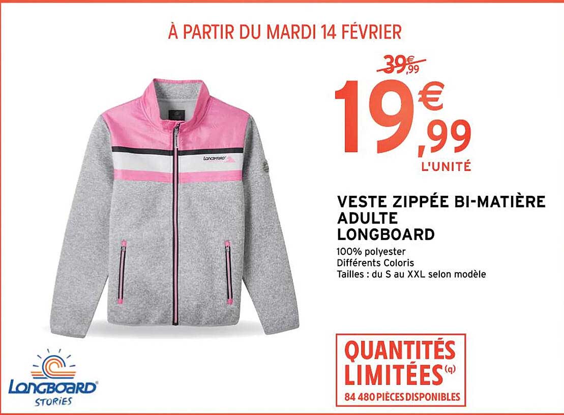 veste zippée bi-matière adulte longboard