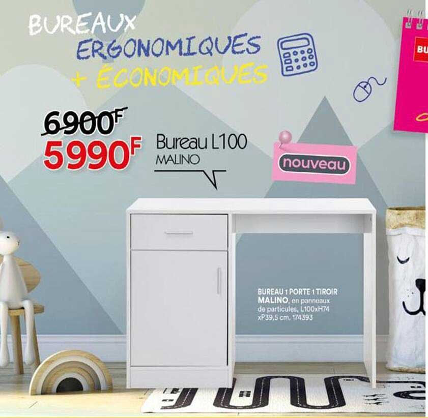 bureau 1 porte 1 tiroir malino