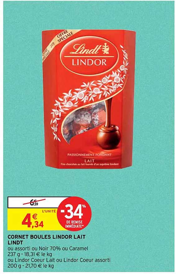 Cornet Boules Lindor Lait Lindt