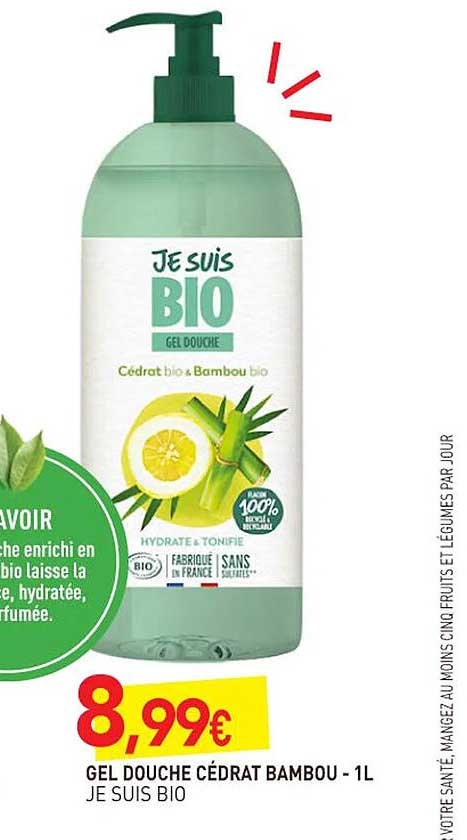 gel douche cédrat bambou je suis bio - 1 l