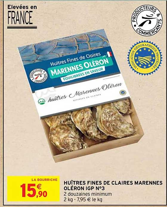 huîtres fines de claires marennes oléron igp n°3