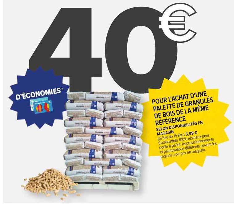 une palette de granulés de bois de la même référence
