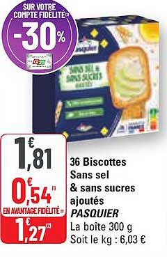 36 Biscottes Sans Sel & Sans Sucres Ajoutés Pasquier