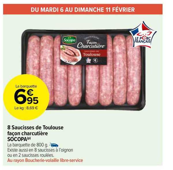 8 saucisses de toulouse façon charcutière socopa
