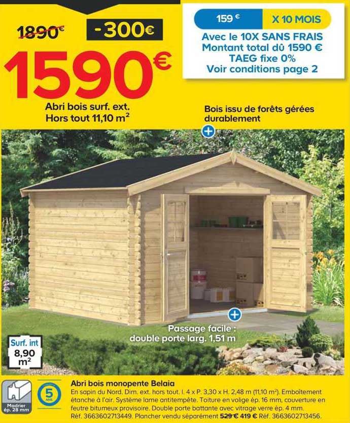 abri bois surf monopente belaia