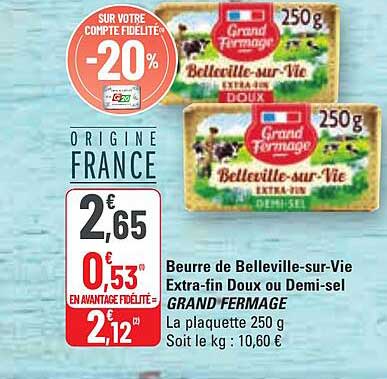 beurre de belleville-sur-vie extra-fin doux ou demi-sel grand fermage