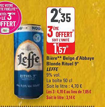 bière belge d'abbaye blonde rituel 9° leffe