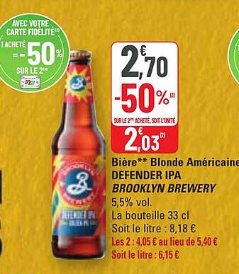 Bière Blonde Américaine Defender Ipa Brooklyn Brewery