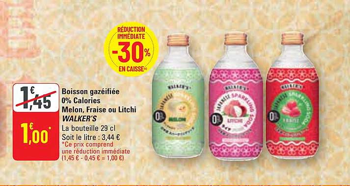 Boisson Gazéifiée 0% Calories Melon, Fraise Ou Litchi Walker's