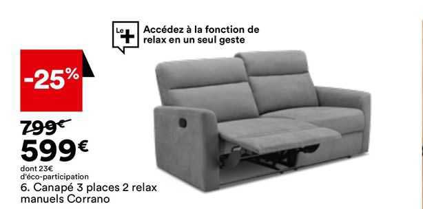 canapé 3 places 2 relax manuels corrano