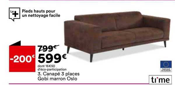 canapé 3 places gobi marron oslo