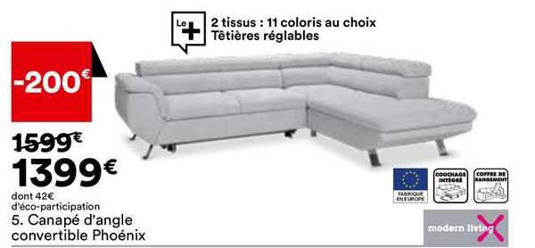 canapé d'angle convertible phoénix modern living