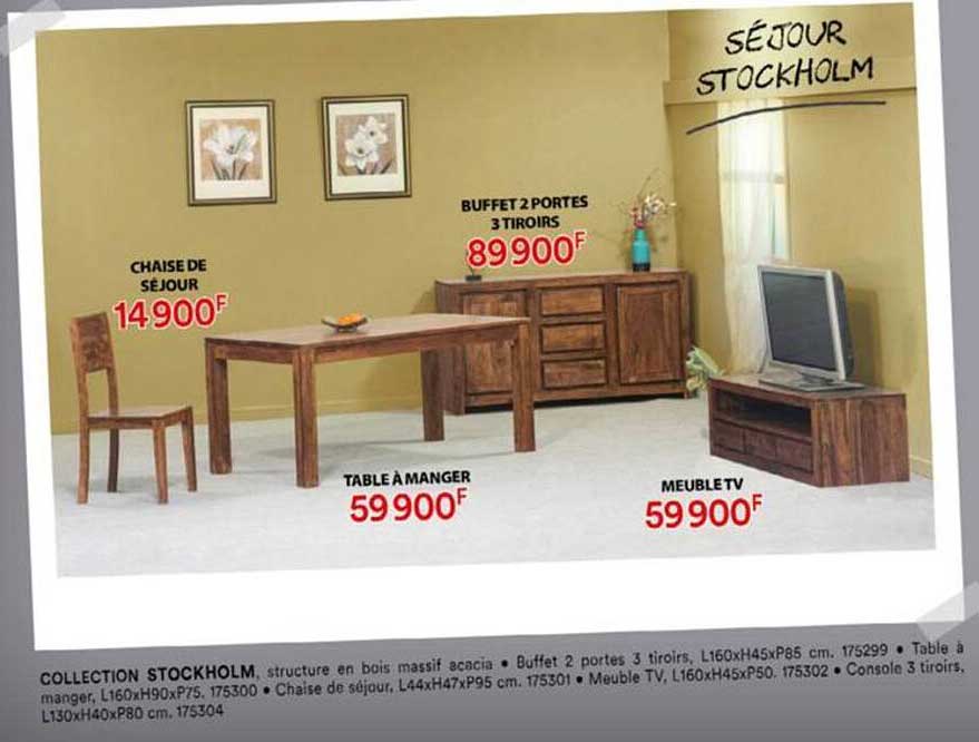 chaise de séjour, table à manger, buffet 2 portes 3 tiroirs, meuble tv