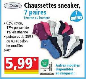 chaussettes sneaker, 7 paires femme ou homme elleNor