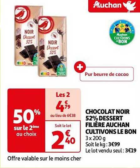 chocolat noir 52% dessert filière auchan cultivons le bon