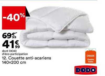 couette anti-acariens 140x200 cm dodo