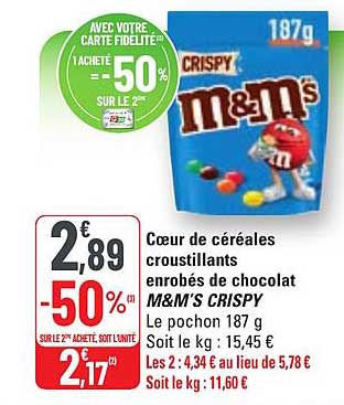 cœur de céréales croustillants enrobés de chocolat m&m's crispy